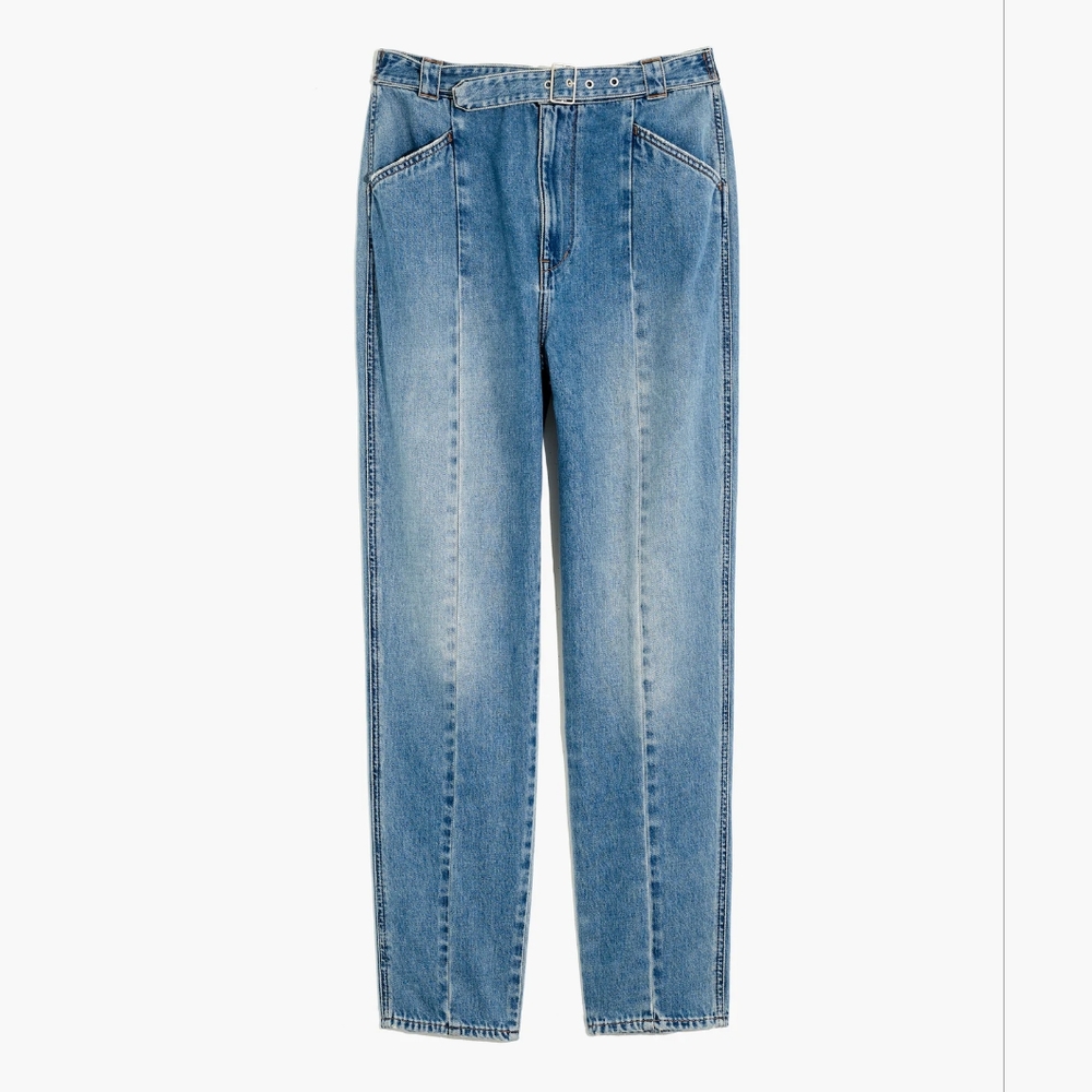 Madewell High Rise Tapered Jeans Belted Womens Sz 29 Blue Retro Rigid Mom Seamed